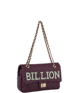 Rhinestone "BILLION" Quilted Turn-lock Chain Shoulder Bag QFS0035 PURPLE
